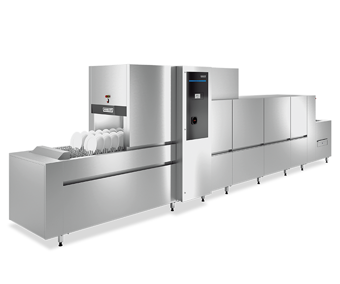 Linia zmywania HOBART ze stali nierdzewnej z koszami na naczynia na taśmie transportowej