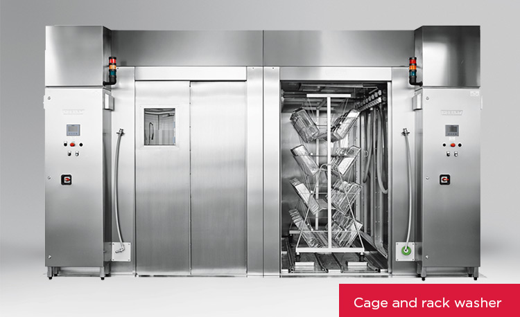  HOBART cage and rack cleaning system for efficient and hygienic washing of cages and racks in food processing and industrial environments, durable stainless steel construction with automated cleaning cycles.