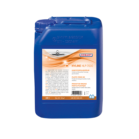 HOBART HYLINE HLP-7000 nabłyszczacz do plastiku w kanistrze 10 litrów do profesjonalnych zmywarek, przeznaczony do naczyń plastikowych, zapewnia idealne suszenie i doskonałe efekty mycia w gastronomii i dużych kuchniach.